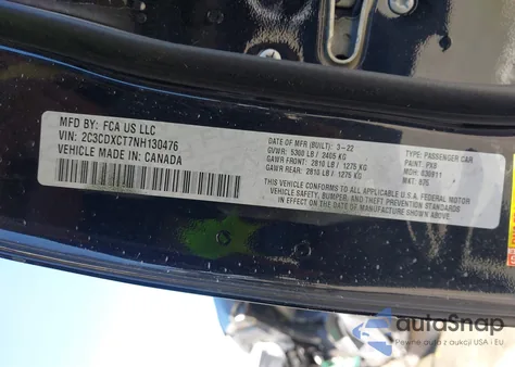 2022 Dodge Charger R/T z USA, uszkodzony, nr VIN 2C3CDXCT7NH130476